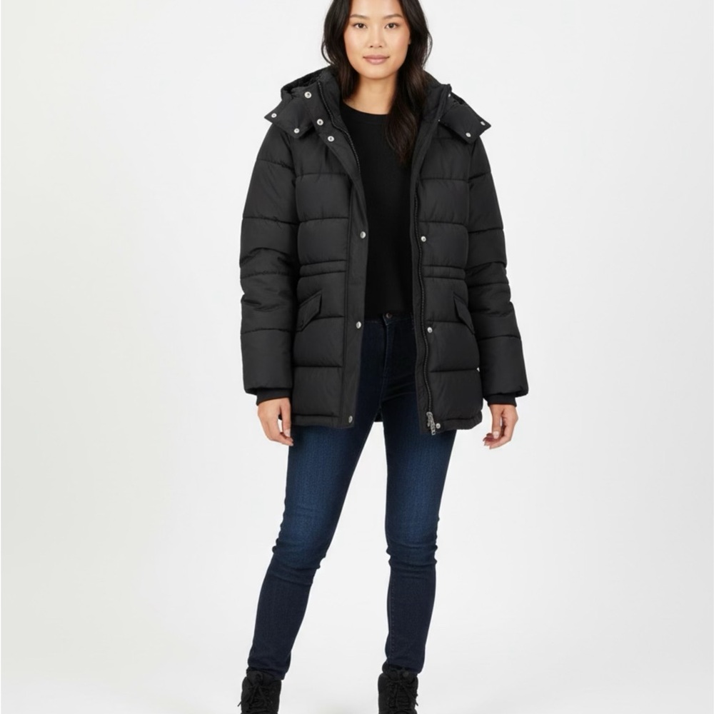 Ozark Trail Women's Mid-Length Black Puffer Jacket